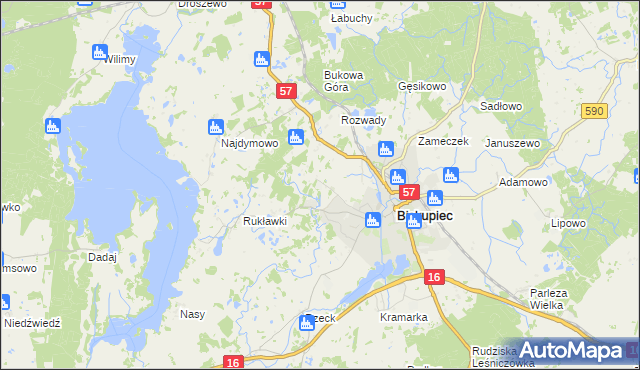 mapa Biskupiec-Kolonia Trzecia, Biskupiec-Kolonia Trzecia na mapie Targeo