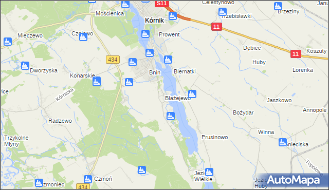 mapa Błażejewo gmina Kórnik, Błażejewo gmina Kórnik na mapie Targeo