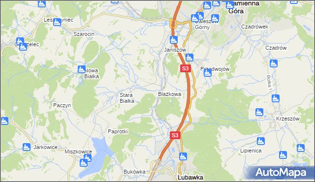 mapa Błażkowa gmina Lubawka, Błażkowa gmina Lubawka na mapie Targeo
