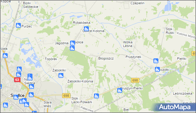 mapa Błogoszcz, Błogoszcz na mapie Targeo