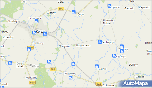 mapa Błogoszewo, Błogoszewo na mapie Targeo