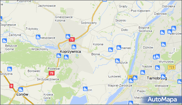 mapa Błonie gmina Koprzywnica, Błonie gmina Koprzywnica na mapie Targeo