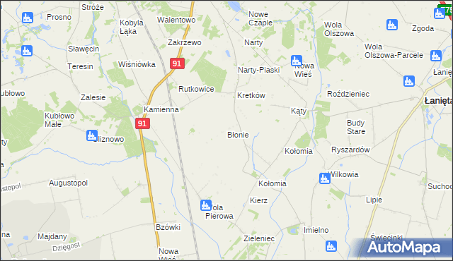 mapa Błonie gmina Lubień Kujawski, Błonie gmina Lubień Kujawski na mapie Targeo