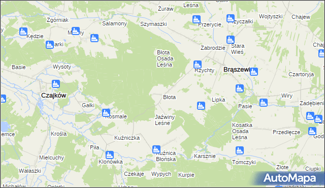 mapa Błota gmina Brąszewice, Błota gmina Brąszewice na mapie Targeo