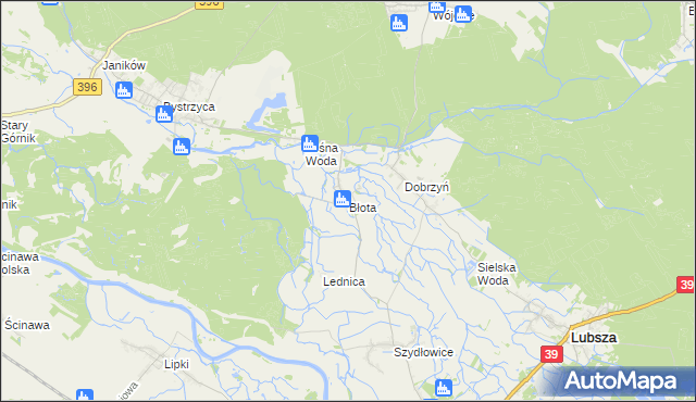 mapa Błota gmina Lubsza, Błota gmina Lubsza na mapie Targeo