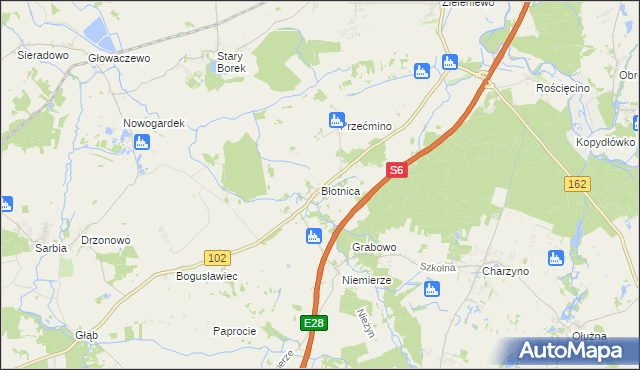 mapa Błotnica gmina Kołobrzeg, Błotnica gmina Kołobrzeg na mapie Targeo