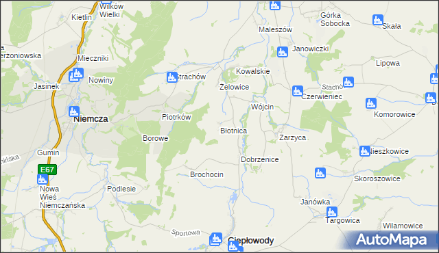 mapa Błotnica gmina Kondratowice, Błotnica gmina Kondratowice na mapie Targeo