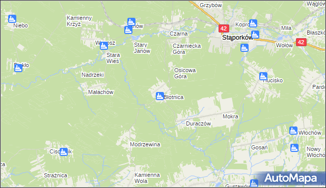 mapa Błotnica gmina Stąporków, Błotnica gmina Stąporków na mapie Targeo