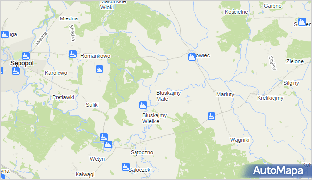 mapa Błuskajmy Małe, Błuskajmy Małe na mapie Targeo