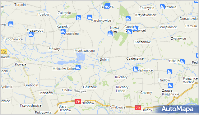 mapa Bobin gmina Proszowice, Bobin gmina Proszowice na mapie Targeo