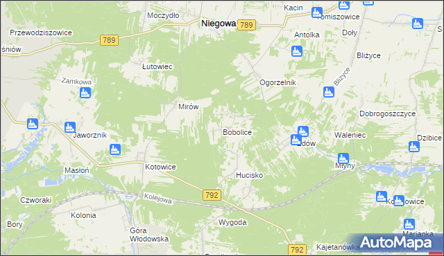 mapa Bobolice gmina Niegowa, Bobolice gmina Niegowa na mapie Targeo