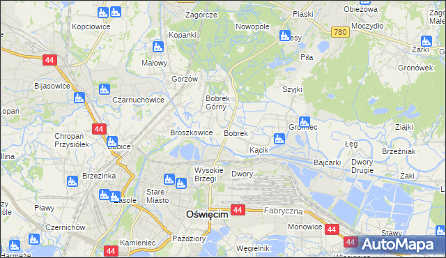 mapa Bobrek gmina Chełmek, Bobrek gmina Chełmek na mapie Targeo