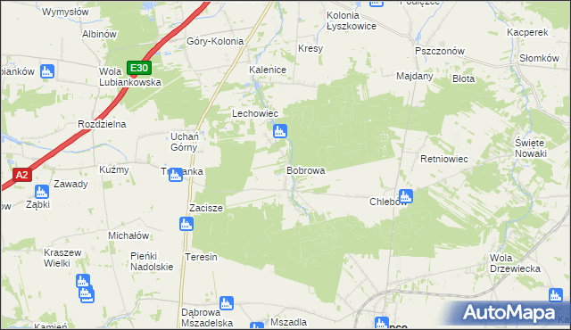 mapa Bobrowa gmina Łyszkowice, Bobrowa gmina Łyszkowice na mapie Targeo