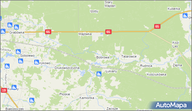 mapa Bobrowa gmina Zabłudów, Bobrowa gmina Zabłudów na mapie Targeo