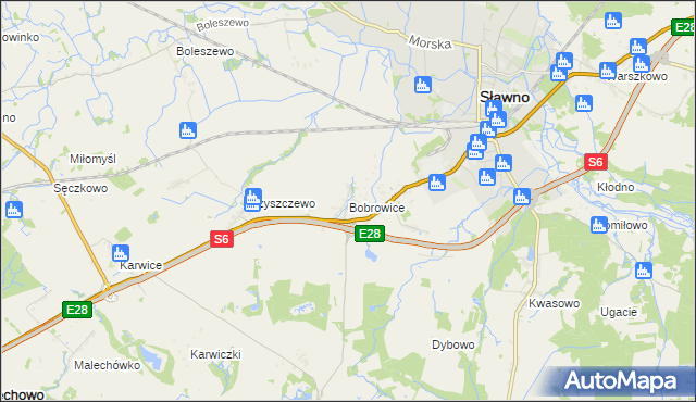 mapa Bobrowice gmina Sławno, Bobrowice gmina Sławno na mapie Targeo