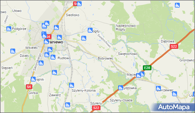 mapa Bobrowiec gmina Braniewo, Bobrowiec gmina Braniewo na mapie Targeo