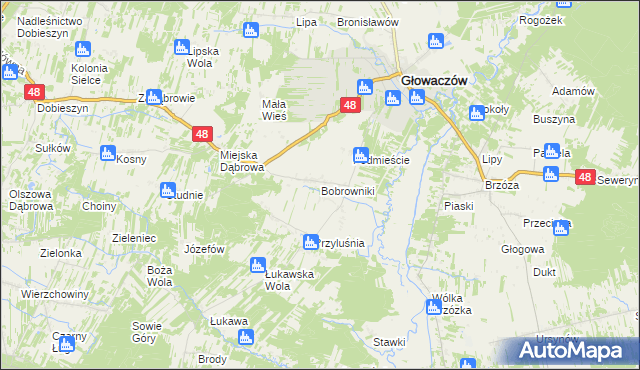 mapa Bobrowniki gmina Głowaczów, Bobrowniki gmina Głowaczów na mapie Targeo