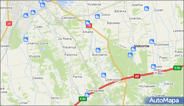 mapa Bobrowniki gmina Nieborów, Bobrowniki gmina Nieborów na mapie Targeo