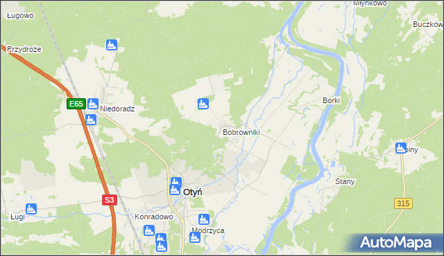 mapa Bobrowniki gmina Otyń, Bobrowniki gmina Otyń na mapie Targeo