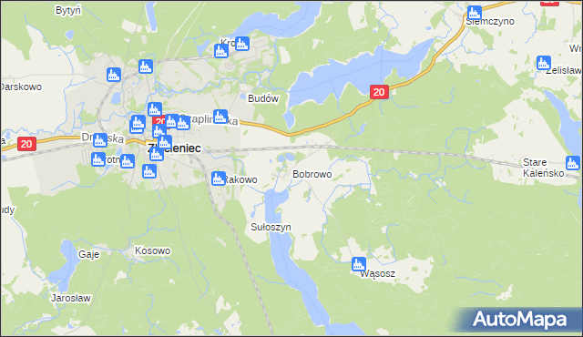 mapa Bobrowo gmina Złocieniec, Bobrowo gmina Złocieniec na mapie Targeo