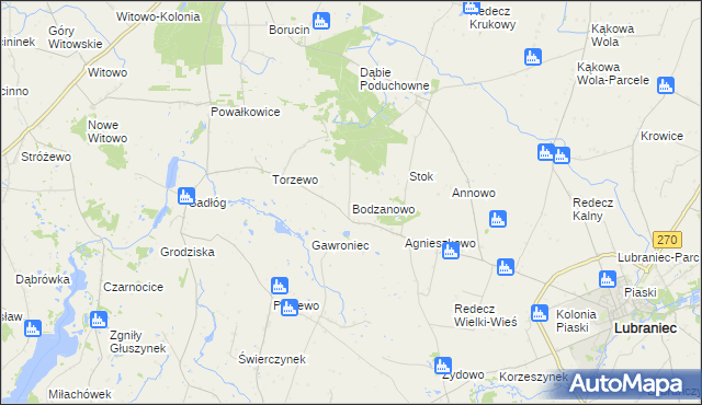 mapa Bodzanowo gmina Lubraniec, Bodzanowo gmina Lubraniec na mapie Targeo