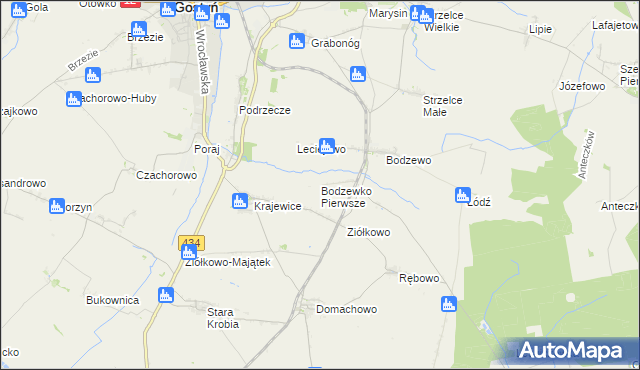 mapa Bodzewko Pierwsze, Bodzewko Pierwsze na mapie Targeo