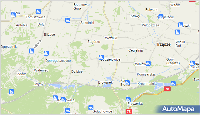 mapa Bodziejowice, Bodziejowice na mapie Targeo