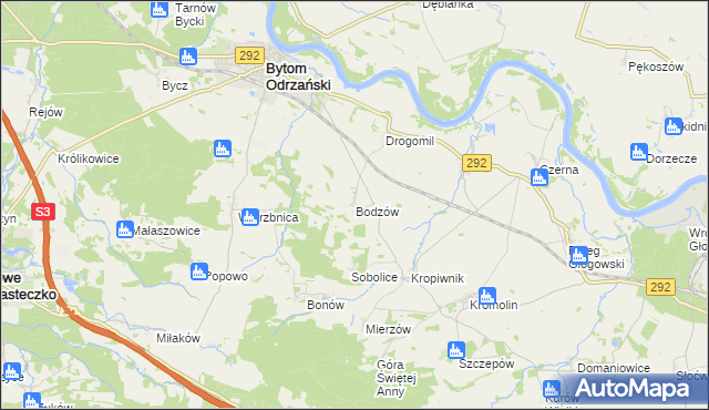 mapa Bodzów gmina Bytom Odrzański, Bodzów gmina Bytom Odrzański na mapie Targeo