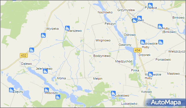 mapa Bodzyniewo, Bodzyniewo na mapie Targeo