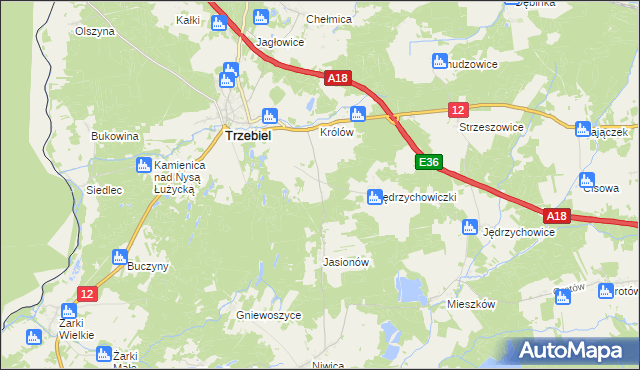 mapa Bogaczów gmina Trzebiel, Bogaczów gmina Trzebiel na mapie Targeo