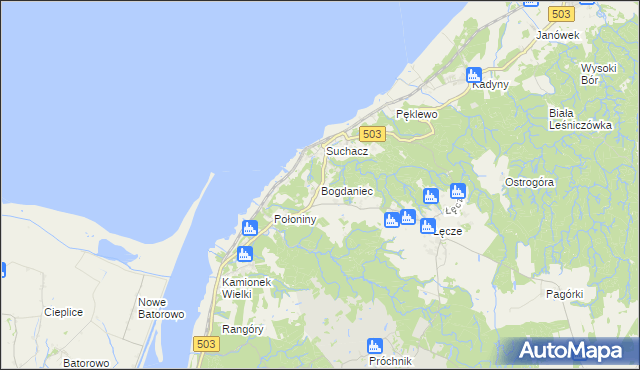 mapa Bogdaniec gmina Tolkmicko, Bogdaniec gmina Tolkmicko na mapie Targeo