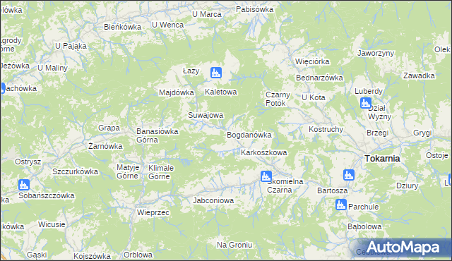 mapa Bogdanówka gmina Tokarnia, Bogdanówka gmina Tokarnia na mapie Targeo