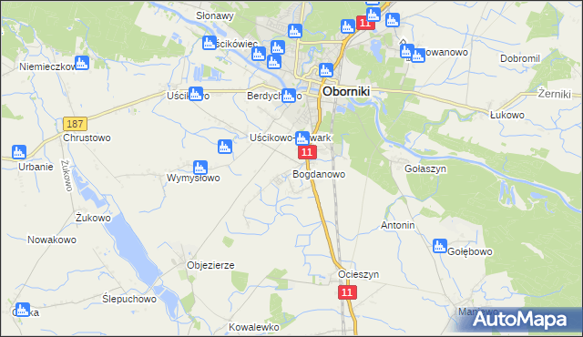 mapa Bogdanowo gmina Oborniki, Bogdanowo gmina Oborniki na mapie Targeo