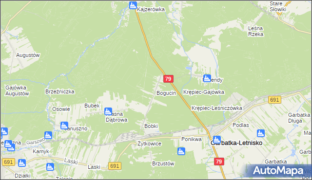 mapa Bogucin gmina Garbatka-Letnisko, Bogucin gmina Garbatka-Letnisko na mapie Targeo