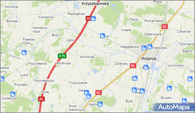 mapa Bogumiłów gmina Rozprza, Bogumiłów gmina Rozprza na mapie Targeo