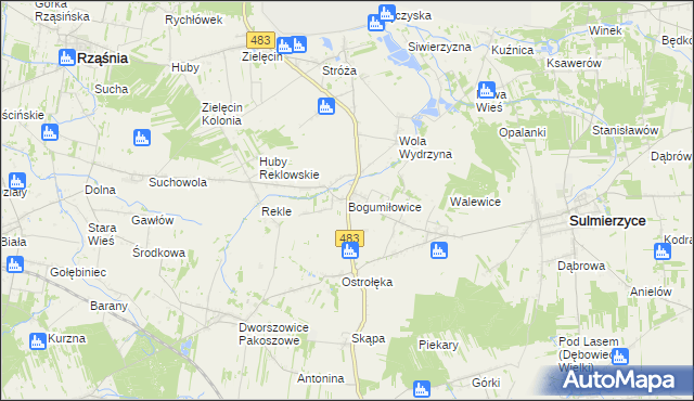 mapa Bogumiłowice gmina Sulmierzyce, Bogumiłowice gmina Sulmierzyce na mapie Targeo