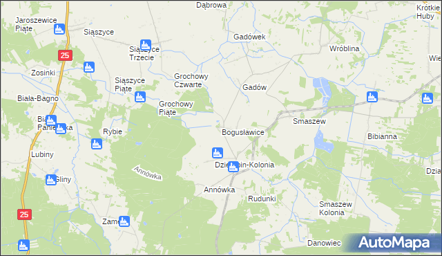 mapa Bogusławice gmina Mycielin, Bogusławice gmina Mycielin na mapie Targeo