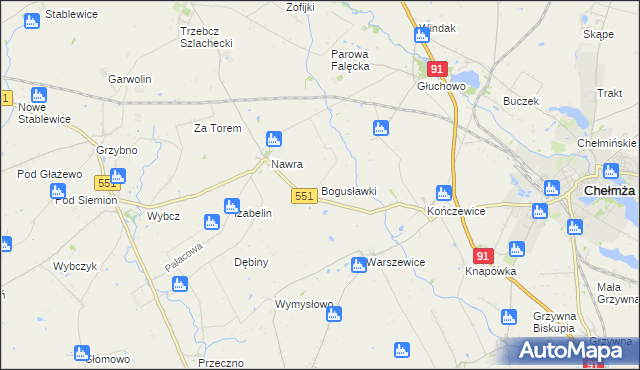 mapa Bogusławki gmina Chełmża, Bogusławki gmina Chełmża na mapie Targeo