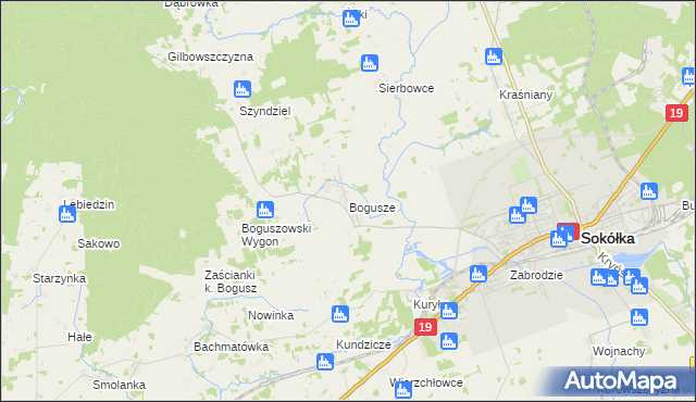 mapa Bogusze gmina Sokółka, Bogusze gmina Sokółka na mapie Targeo