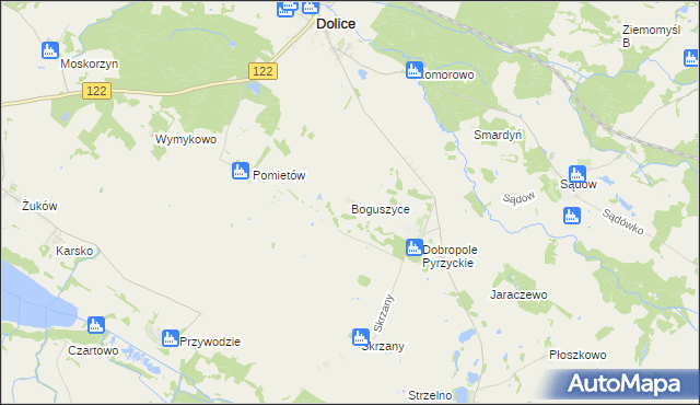 mapa Boguszyce gmina Dolice, Boguszyce gmina Dolice na mapie Targeo