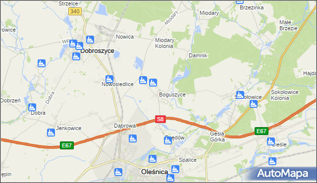 mapa Boguszyce gmina Oleśnica, Boguszyce gmina Oleśnica na mapie Targeo