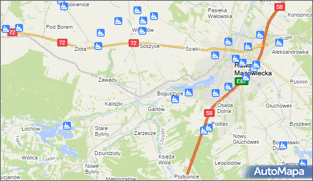 mapa Boguszyce gmina Rawa Mazowiecka, Boguszyce gmina Rawa Mazowiecka na mapie Targeo