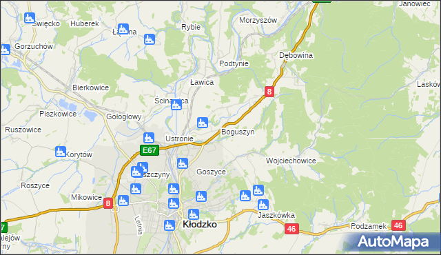 mapa Boguszyn gmina Kłodzko, Boguszyn gmina Kłodzko na mapie Targeo