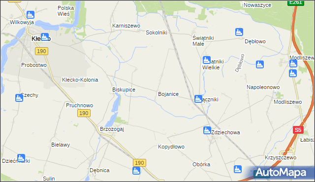 mapa Bojanice gmina Kłecko, Bojanice gmina Kłecko na mapie Targeo