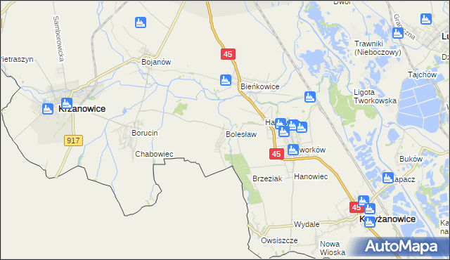 mapa Bolesław gmina Krzyżanowice, Bolesław gmina Krzyżanowice na mapie Targeo