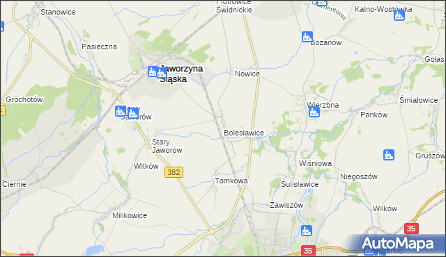 mapa Bolesławice gmina Jaworzyna Śląska, Bolesławice gmina Jaworzyna Śląska na mapie Targeo