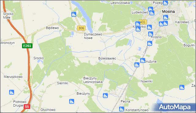 mapa Bolesławiec gmina Mosina, Bolesławiec gmina Mosina na mapie Targeo