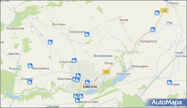 mapa Bolesławowo gmina Debrzno, Bolesławowo gmina Debrzno na mapie Targeo