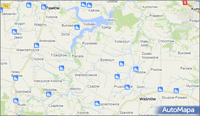 mapa Boleszyn gmina Waśniów, Boleszyn gmina Waśniów na mapie Targeo