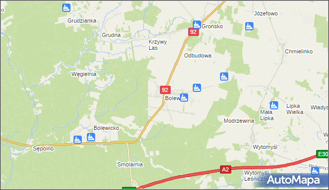 mapa Bolewice gmina Miedzichowo, Bolewice gmina Miedzichowo na mapie Targeo